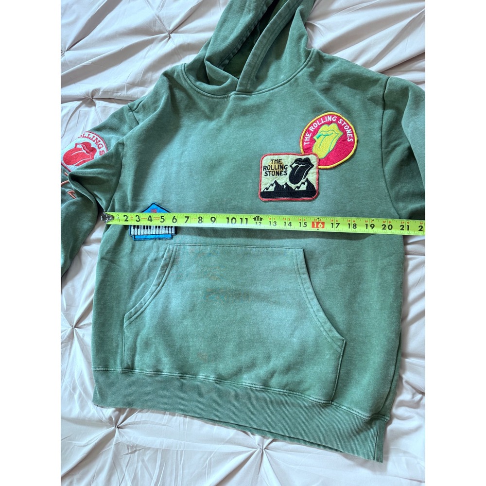 Rolling Stones Multi Patch Hoodie Green Mens Small Rock Band Pullover Fleece - Picture 4 of 9